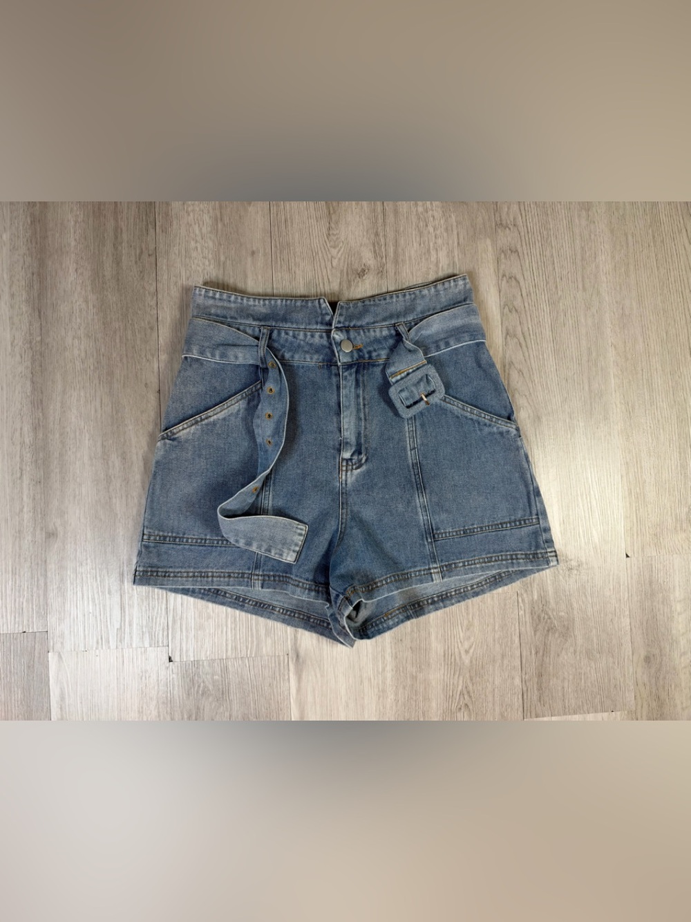 Gilli Blue Denim High Rise Shorts with belt 5-Pocket Cotton Size S
